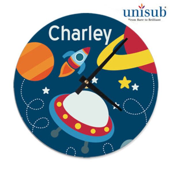 Wall Clock, Unisub, 8.125" x .045". Unframed Gloss White Sublimation Aluminum Face, includes clockwo Thumbnail